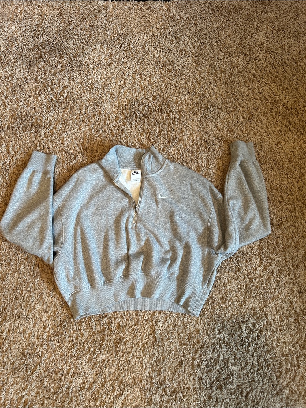 Nike Light Gray Cropped Quarter-Zip Turtleneck Sweatshirt